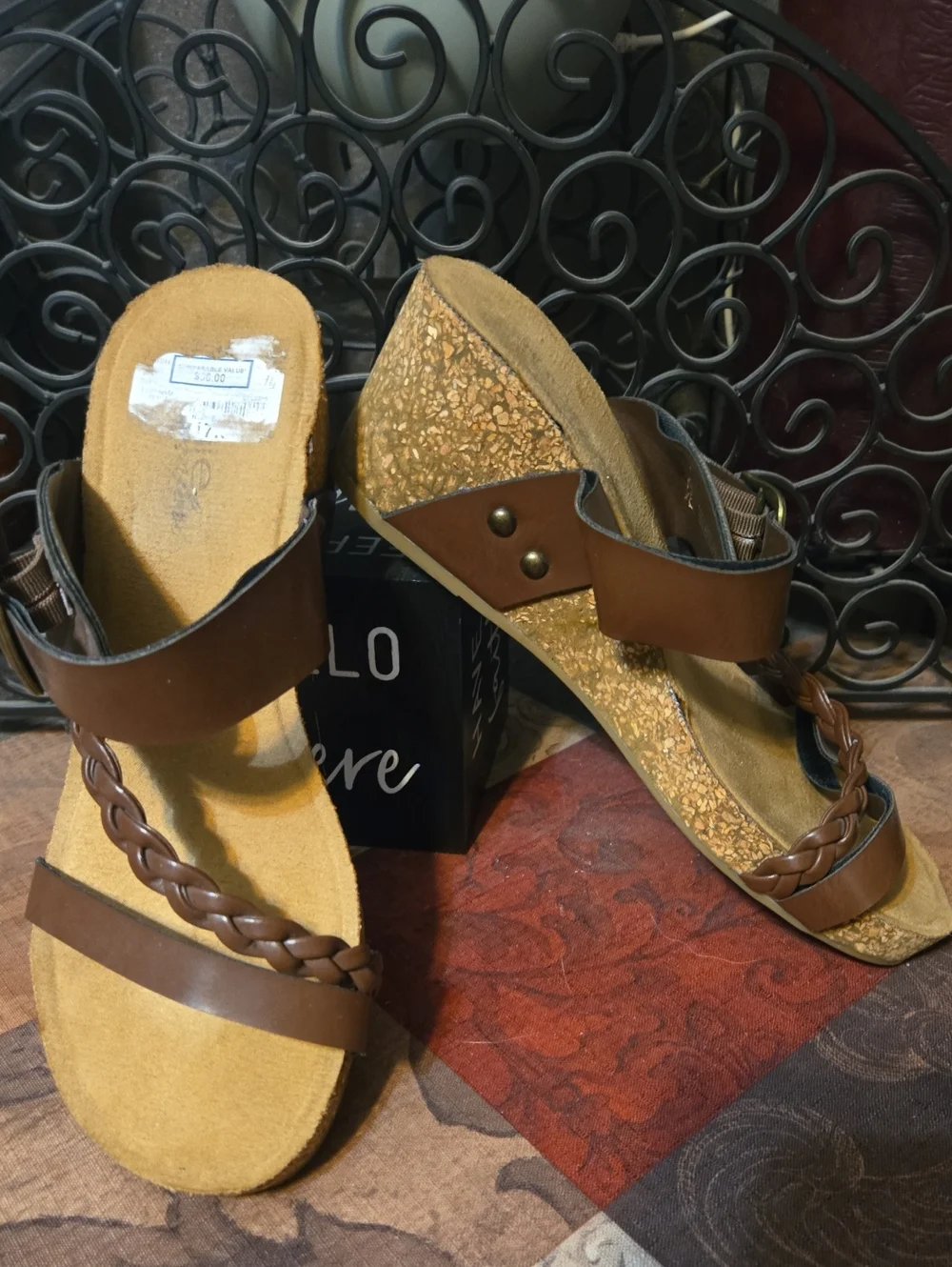 Annie Brown Braided-Strap Cork-Style Wedge Sandals
